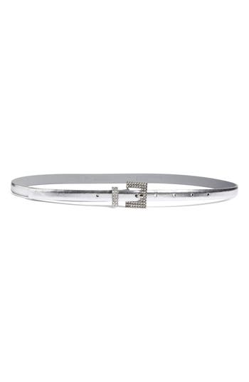 Nordstrom Rack Embellished Buckle Metallic Belt In Silver