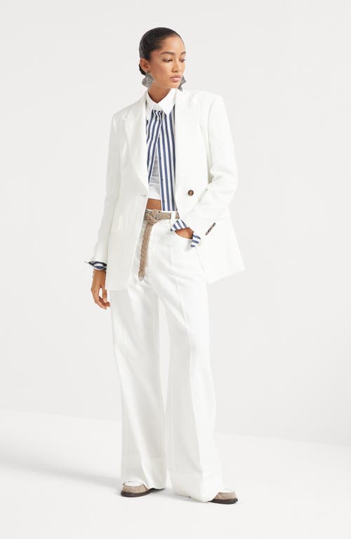 Brunello Cucinelli Cotton-linen Wide-leg Trousers In White