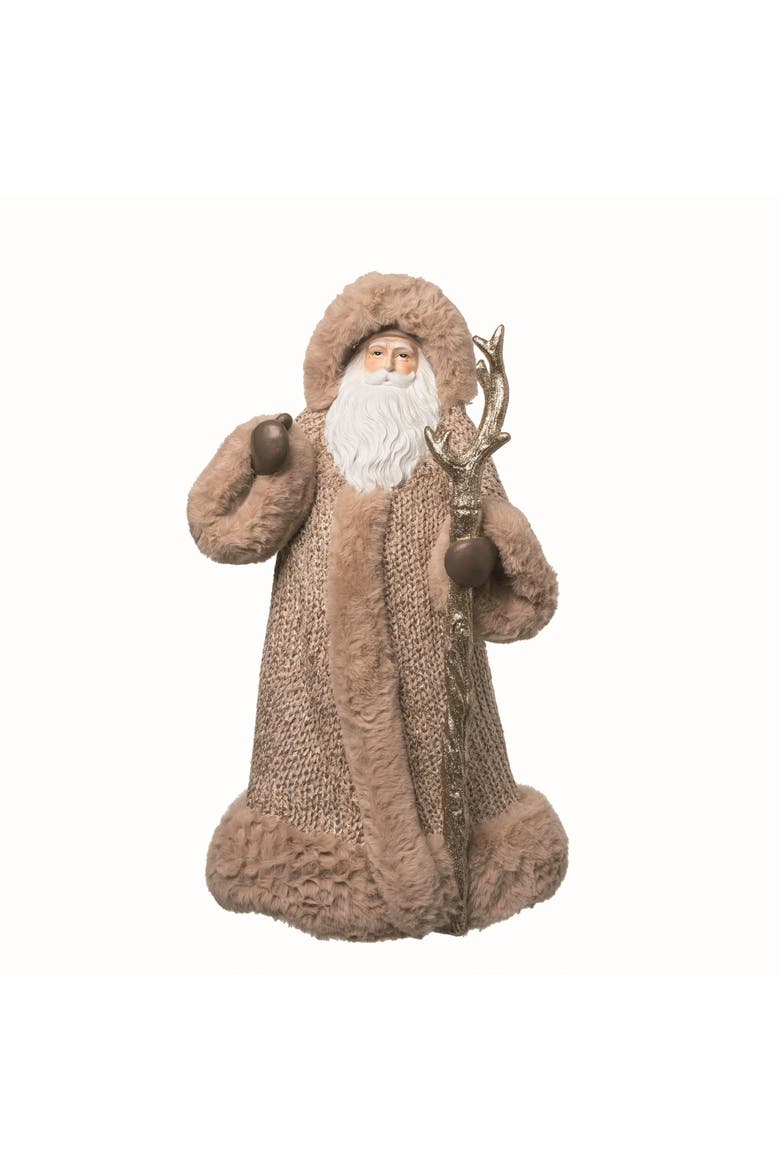 Resin Creme Christmas Cozy Santa with Staff Figurine, Main, color, Beige