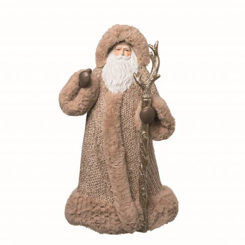 Resin Creme Christmas Cozy Santa with Staff Figurine