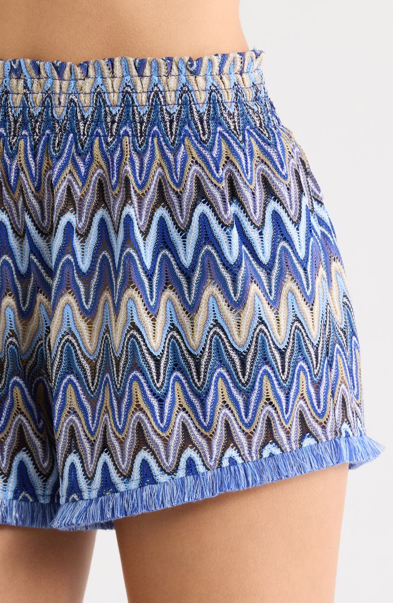 Ramy Brook Analisa Chevron Drawstring Cover-Up Shorts, Alternate, color, Ocean Zigzag