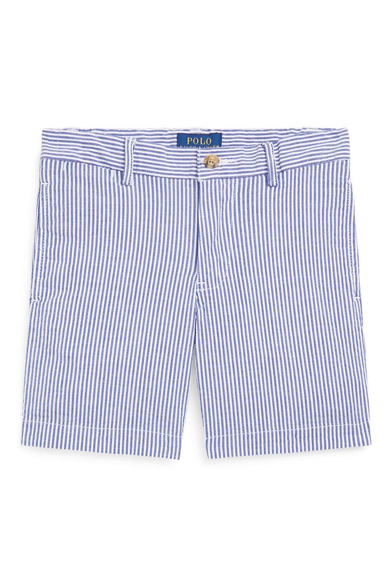 Kids' Stretch Cotton Seersucker Shorts, Main, color, BLUE SEERSUCKER