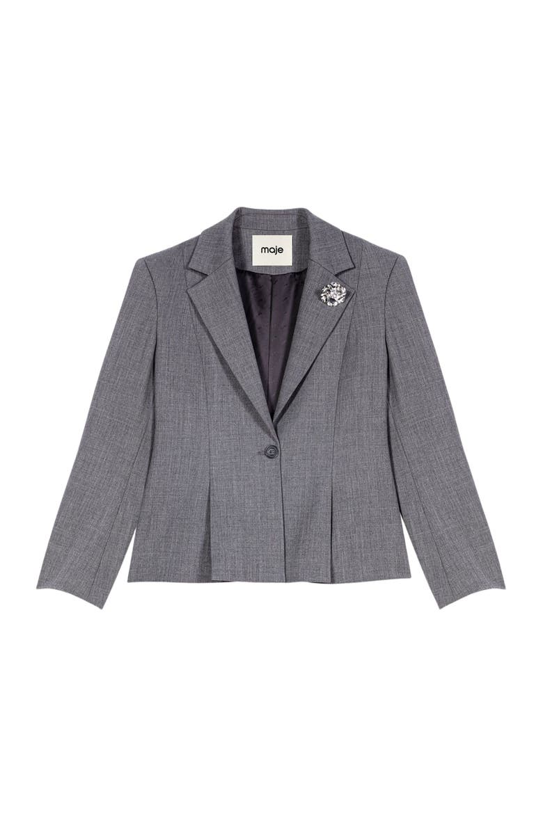 Short slim-fit suit jacket, Alternate, color, Grey