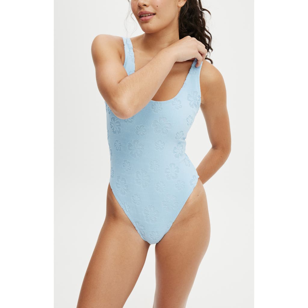 Shop Cotton On Body Scoop Back One Piece Cheeky In Blue Sky Terry Jacquard