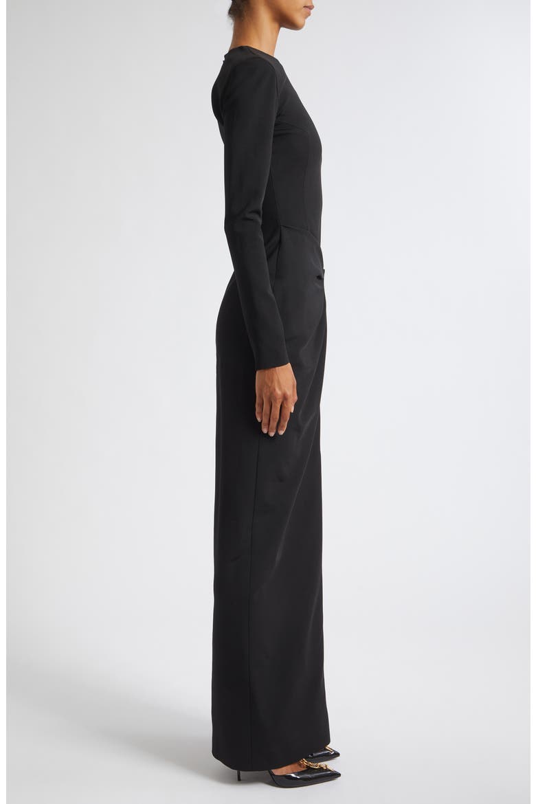 Long Sleeve Draped Zip Compact Jersey Maxi Dress, Alternate, color, 0PA BLACK