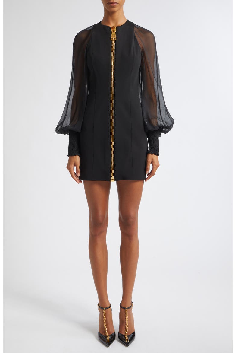 Sheer Long Sleeve Zip Minidress, Main, color, EAP BLACK/ BLACK