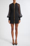 Balmain Sheer Long Sleeve Zip Minidress