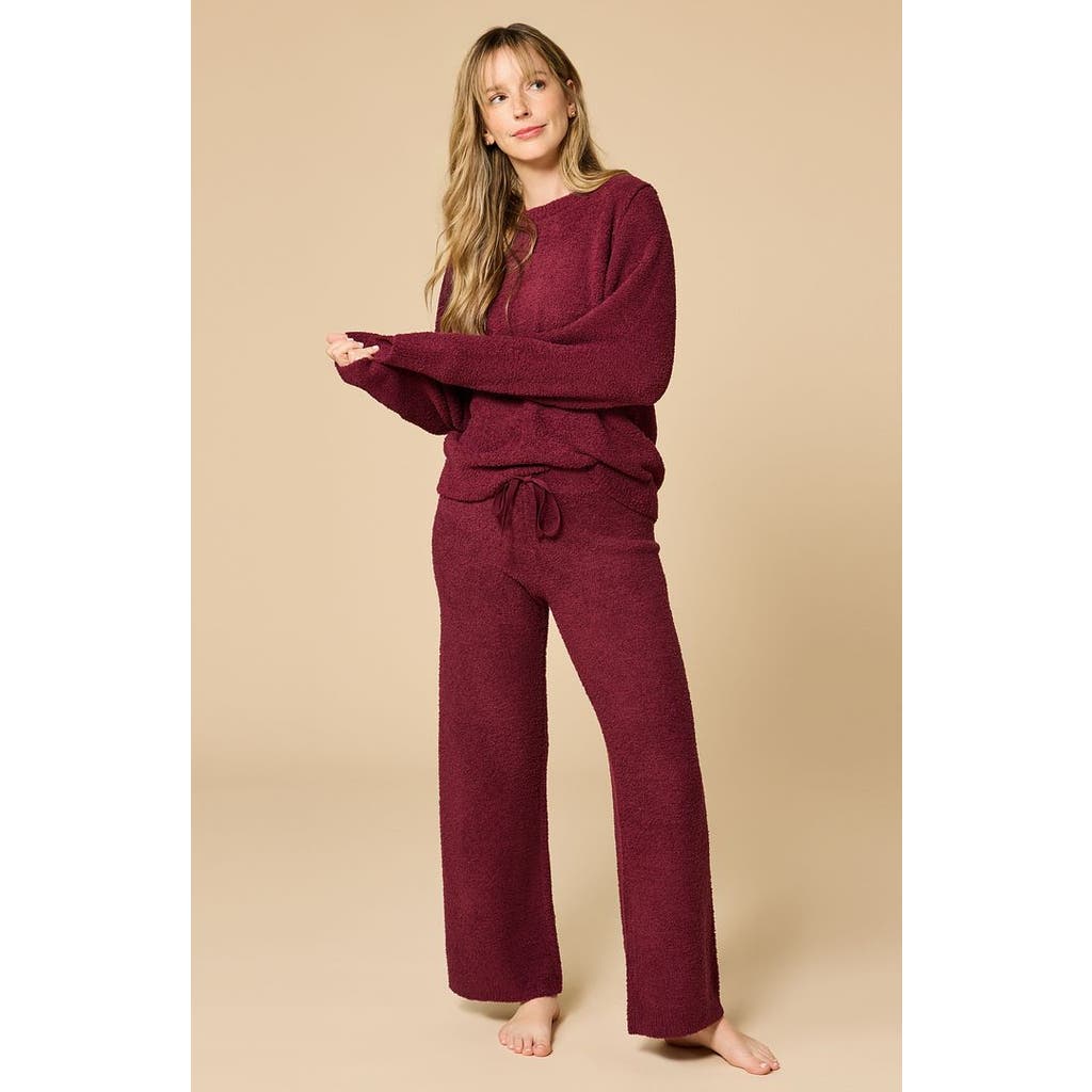 Softies Solid Marshmallow Reverse Seam Crew Neck Lounge Set With Bracelet Sleeve In Burgundy