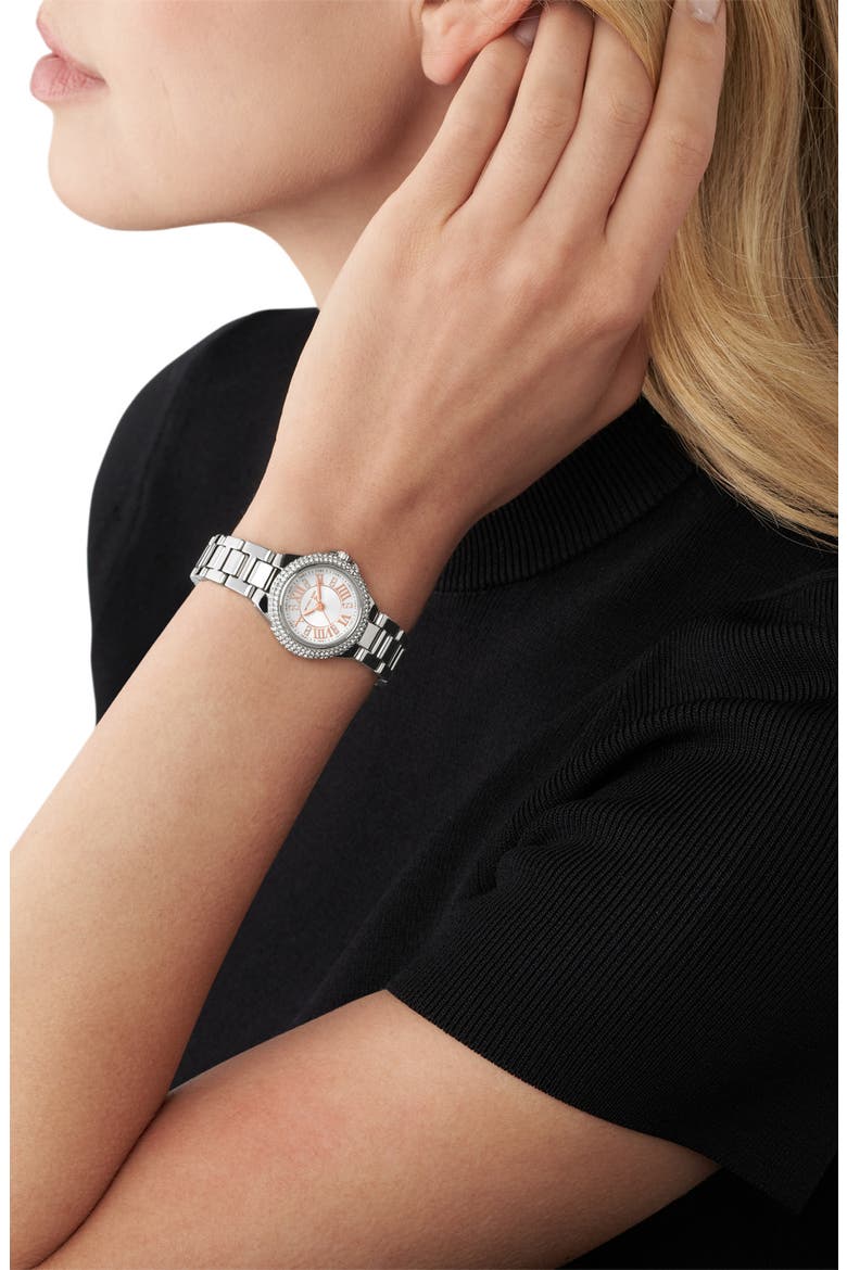 Petite Camille Pavé Bezel Bracelet Watch, 26mm, Alternate, color, SILVER