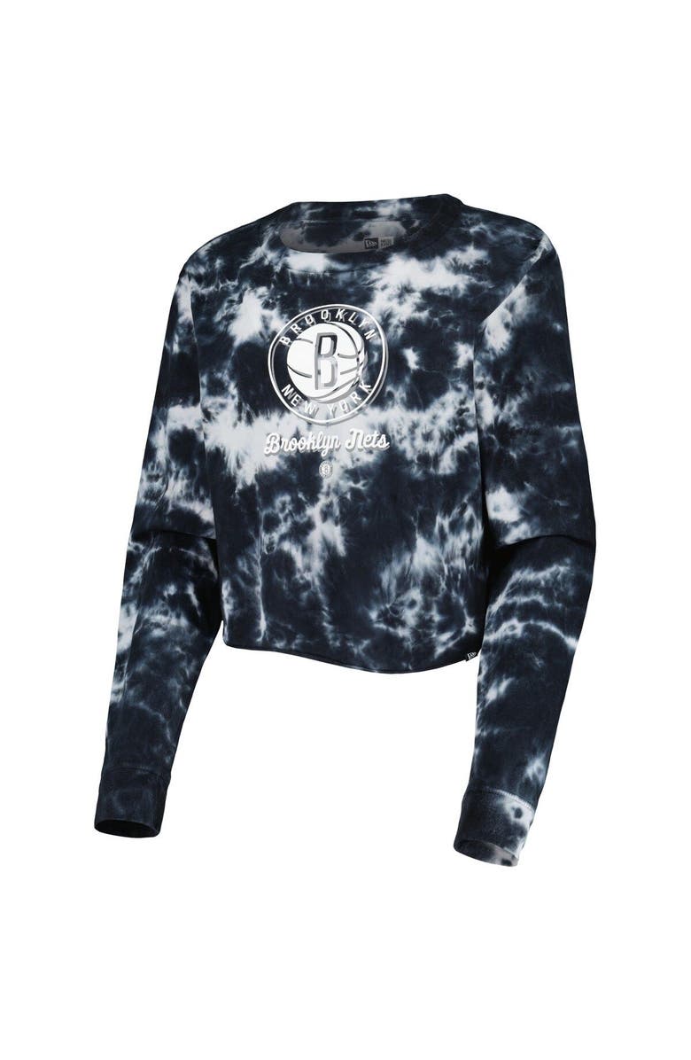 New Era Women's New Era Black Brooklyn Nets Tie Dye Cropped Long Sleeve T-Shirt, Alternate, color, Black