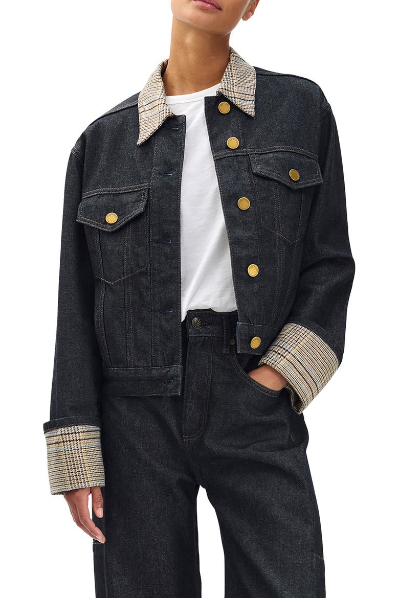 Harriet Contrast Print Denim Trucker Jacket, Main, color, TWRCO