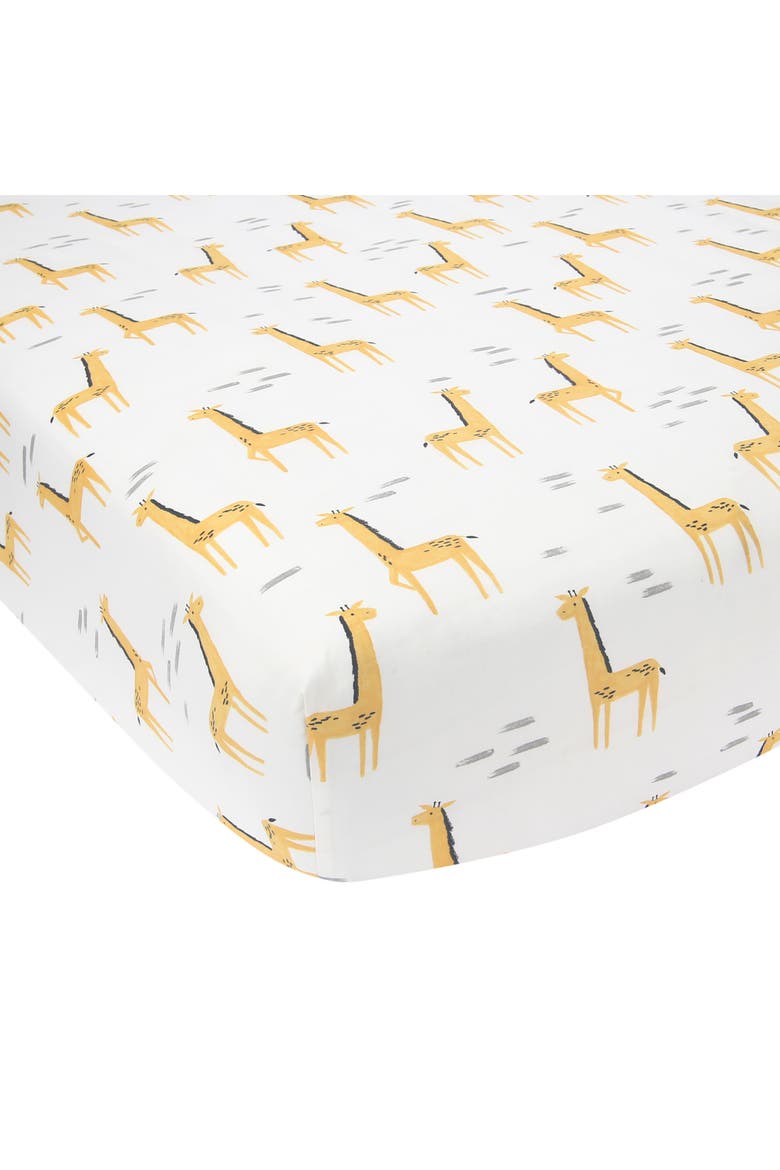 Signature Giraffe Organic Cotton Fitted Crib Sheet, Main, color, Yellow