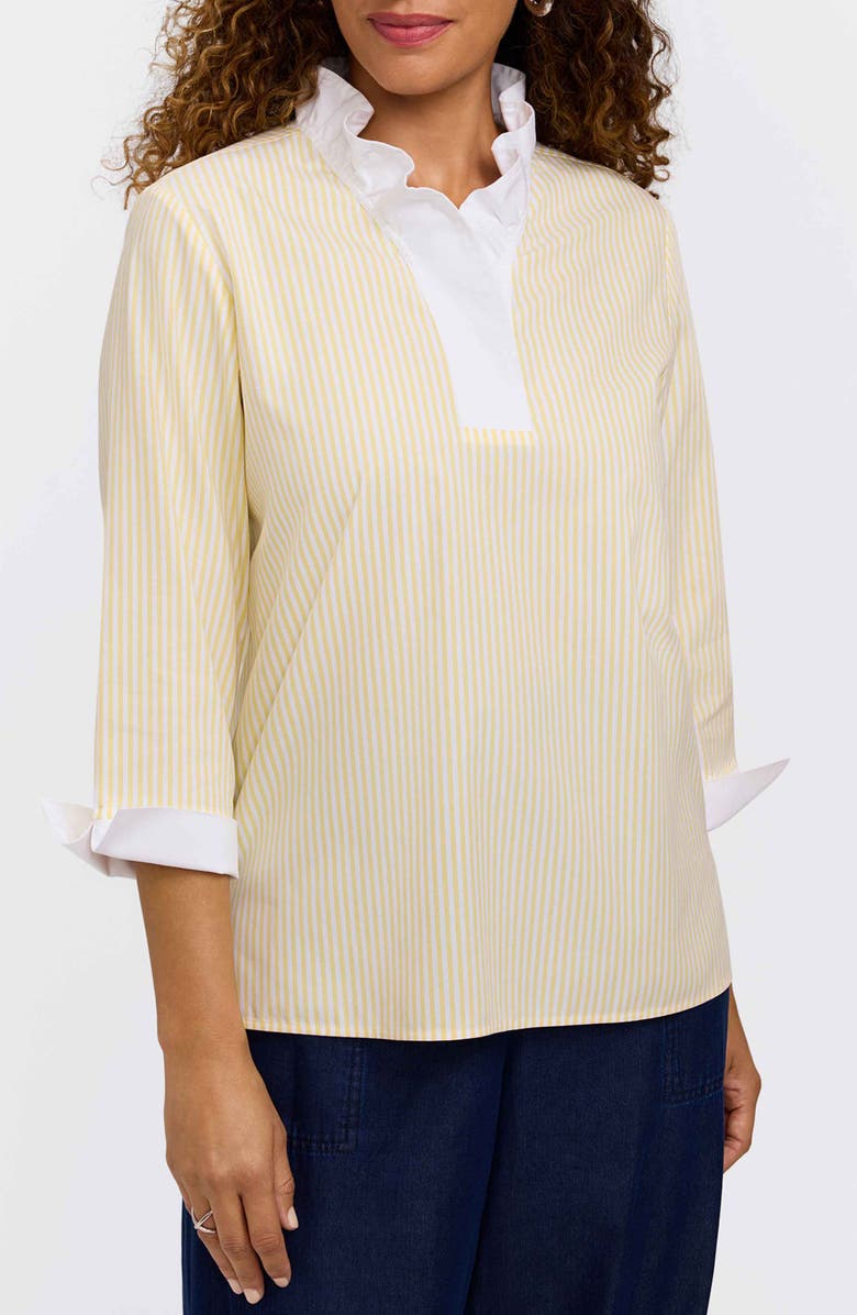 Foxcroft Tammy Ruffle Collar Cotton Top, Main, color, Lemon Yellow