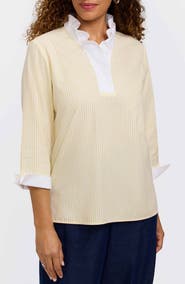 Foxcroft Tammy Ruffle Collar Cotton Top