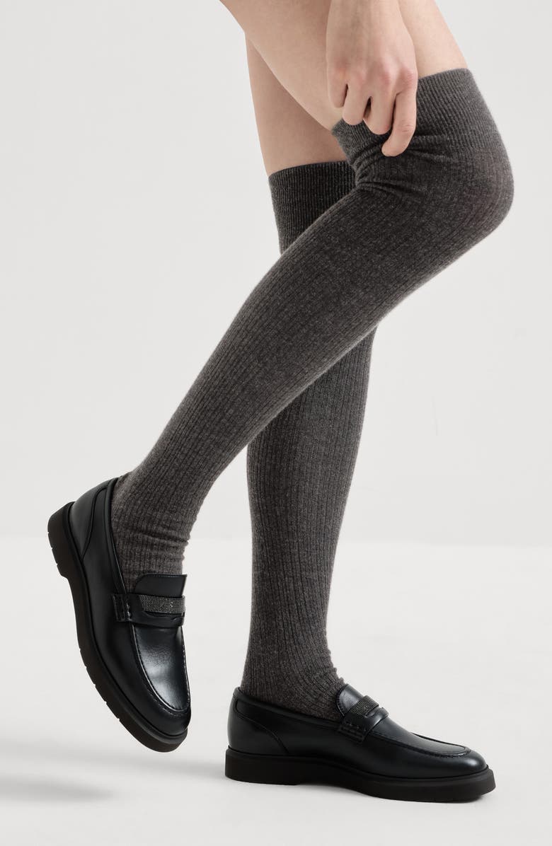 Brunello Cucinelli Cashmere knit socks, Alternate, color, Anthracite