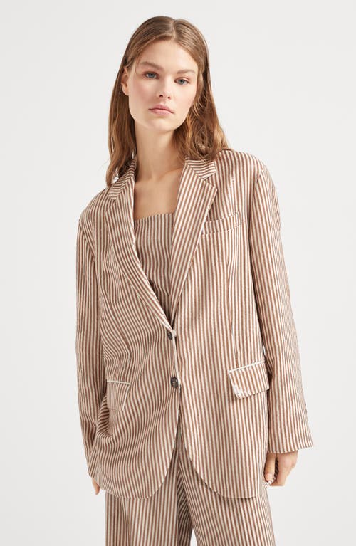 Brunello Cucinelli Linen Sequin-stripe Blazer In Yuta