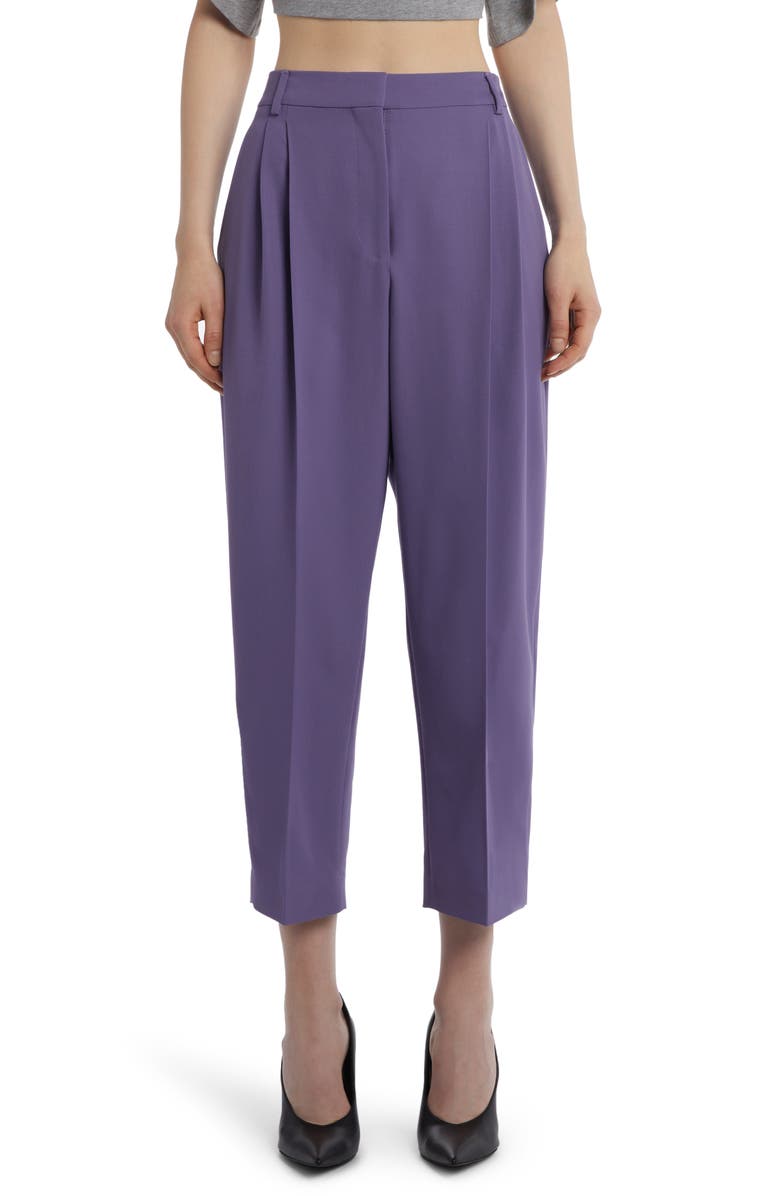 Stella McCartney Pleated Wide Leg Stretch Wool Crop Trousers, Main, color, 