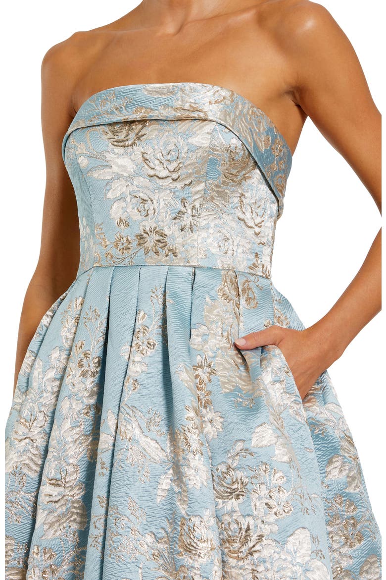 Floral Brocade Strapless A Line Ballgown, Alternate, color, Blue Multi