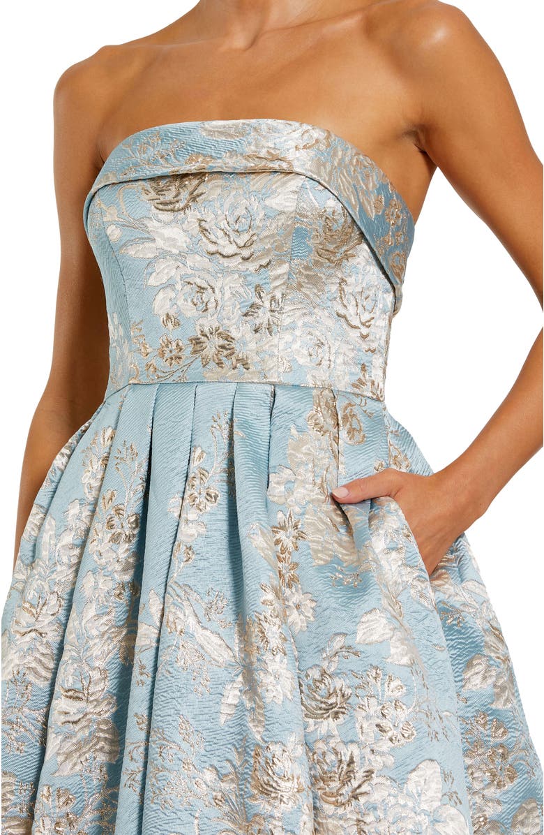 Mac Duggal Floral Brocade Strapless A Line Ballgown, Alternate, color, Blue Multi
