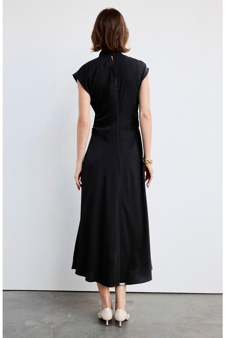 Gathered Mock Neck Midi Dress, Main, color, BLACK