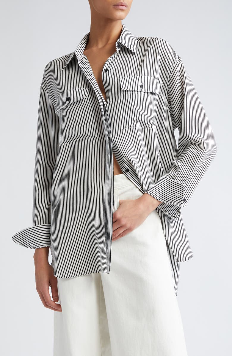Nili Lotan Ellias Stripe Silk Shirt, Main, color, 