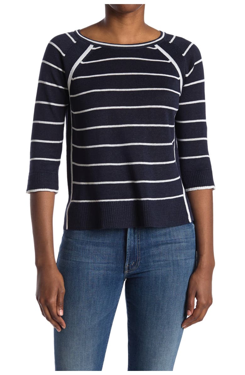 Kinross Linen Knit Raglan Stripe Print Pullover Sweater, Main, color, 