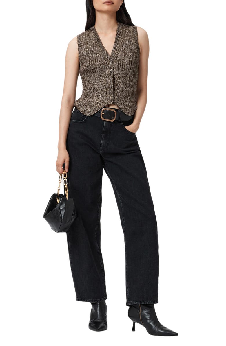 AllSaints Cruz Shine Knit Waistcoast, Alternate, color, Bronze Brown