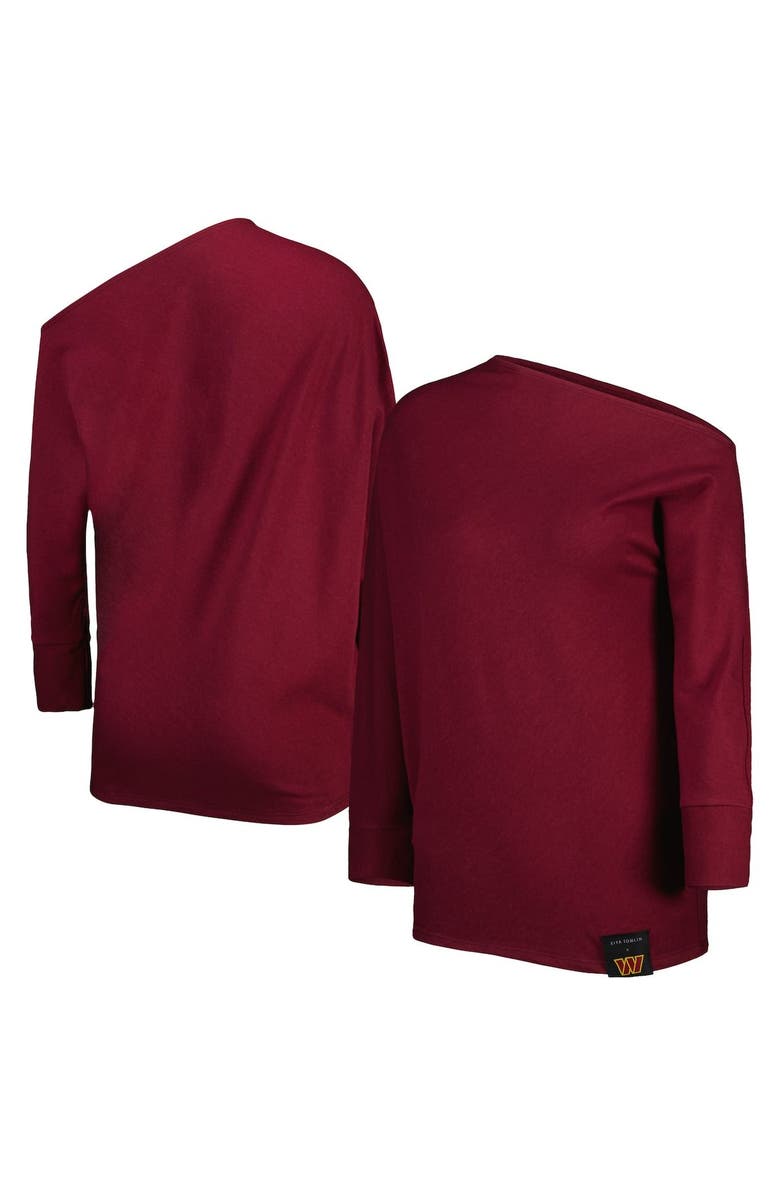 KIYA TOMLIN Women's KIYA TOMLIN Burgundy Washington Commanders Twisted Tri-Blend Asymmetrical 3/4-Dolman Sleeve Sweatshirt, Main, color, 