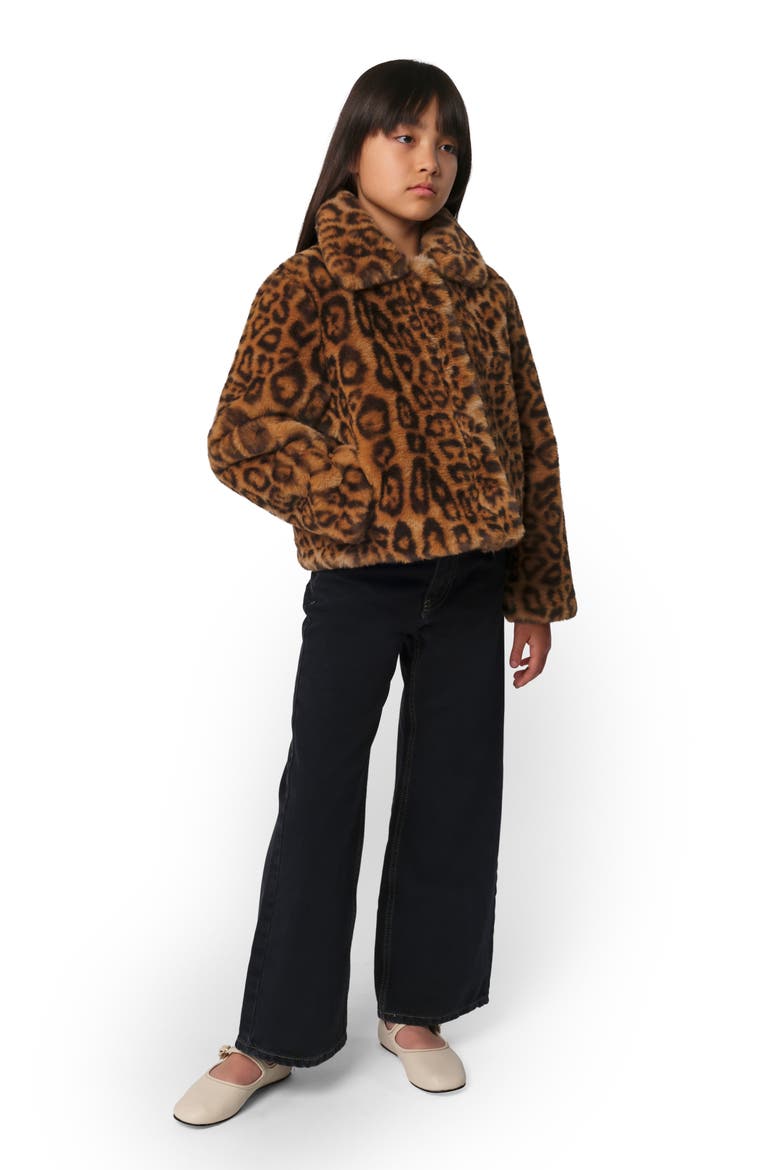 Kids' Elis Pluche™ Faux Fur Coat, Alternate, color, LEOPARD