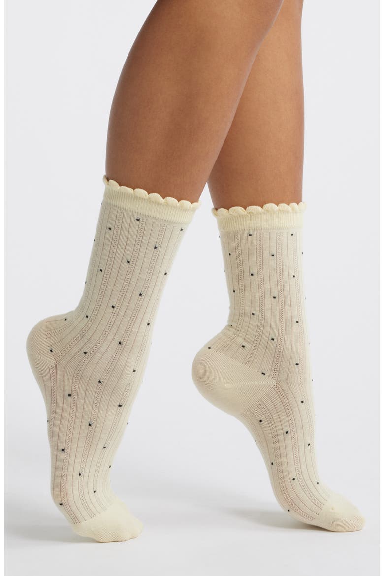 Martinique Cotton Blend Pointelle Crew Socks, Main, color, YELLOW