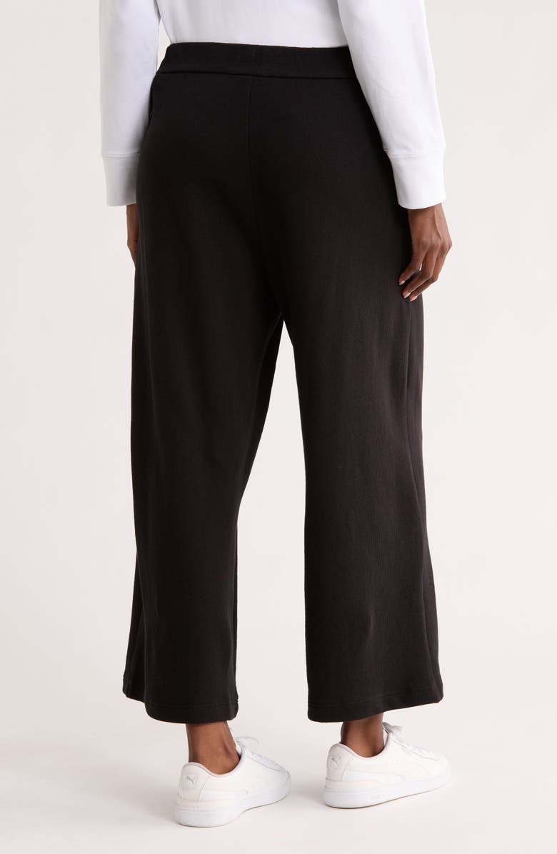 Eileen Fisher Organic Cotton French Terry Crop Wide Leg Pants, Alternate, color, Black