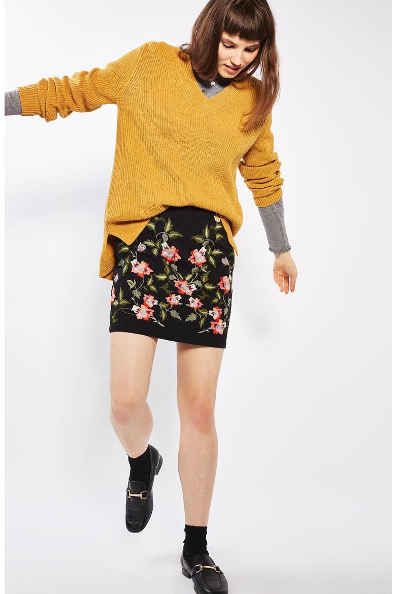 Ivy Flower Embroidered Skirt, Alternate, color, BLACK MULTI