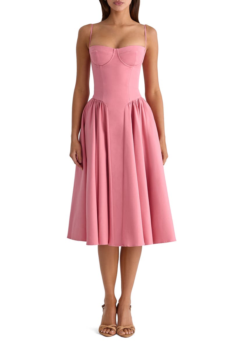 Samaria Corset Fit & Flare Midi Cocktail Dress, Alternate, color, RASPBERRY