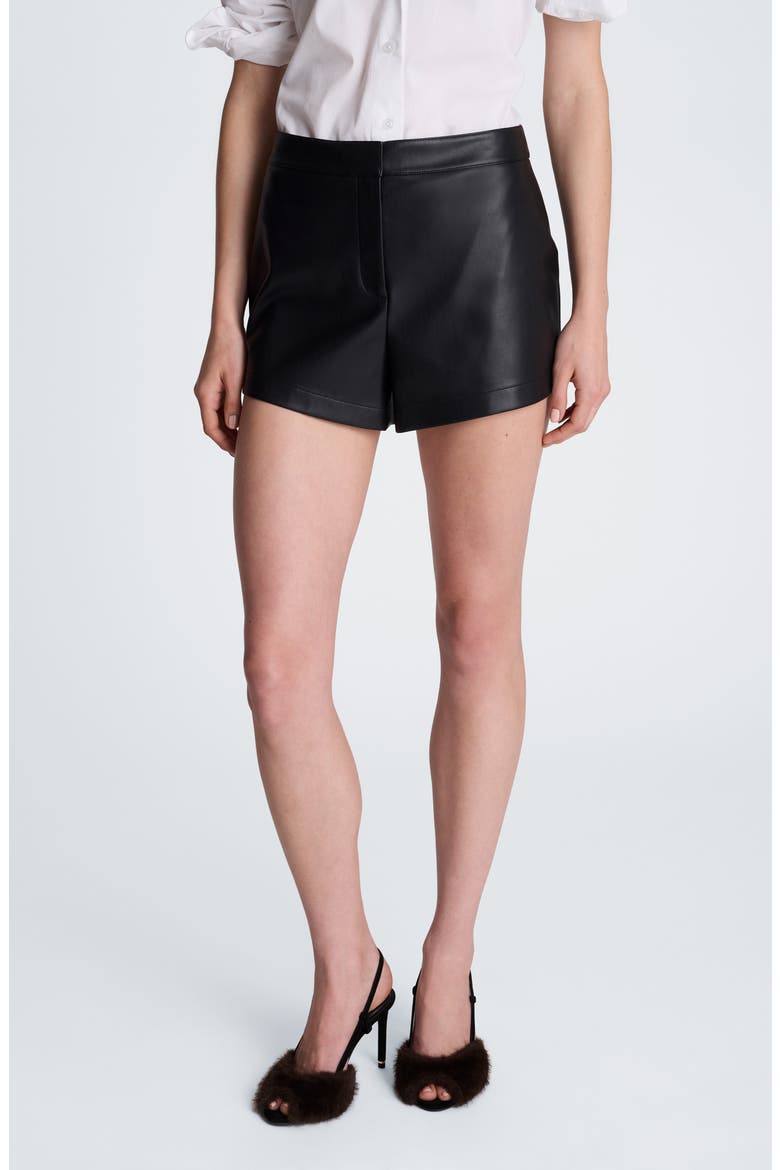 Fly Front Faux Leather Shorts, Main, color, BLACK