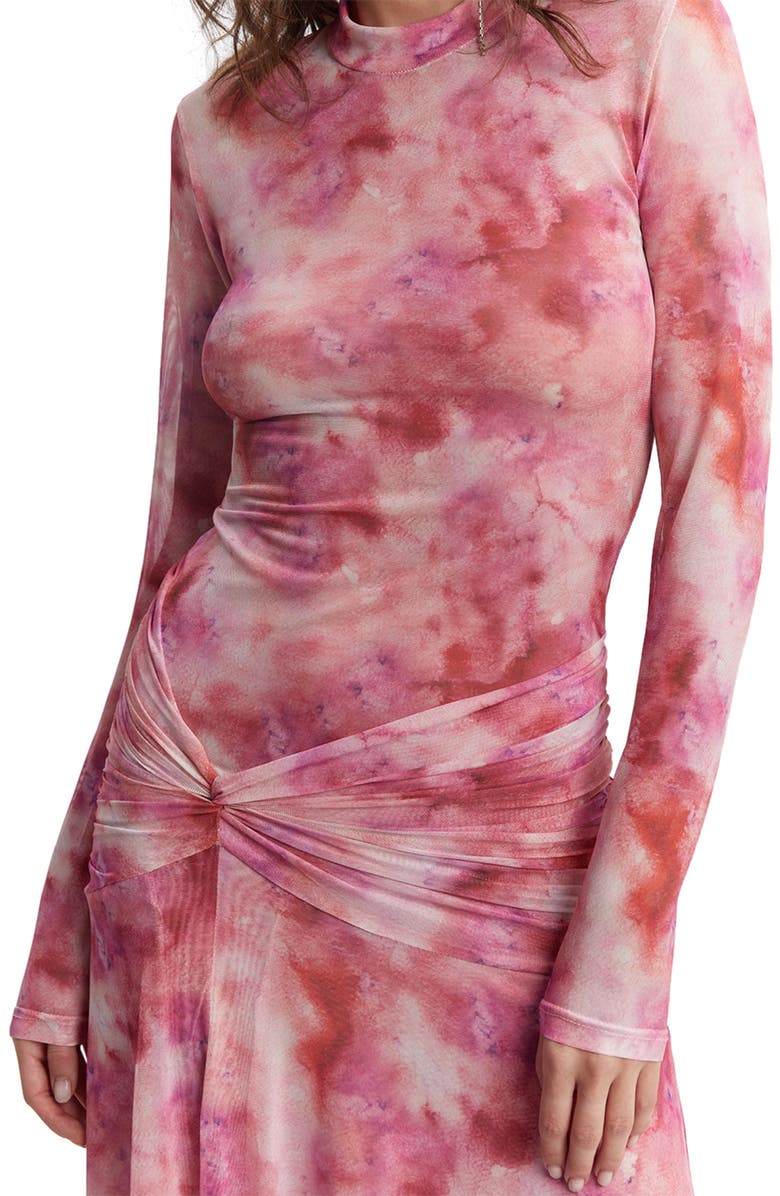 Bardot Lea Tie Dye Ruched Long Sleeve Mesh Maxi Dress, Alternate, color,