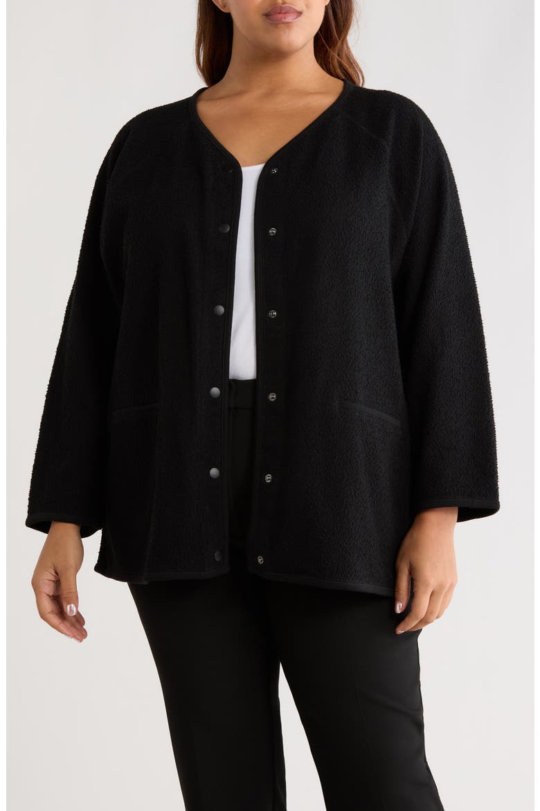 V-Neck Snap Front Bouclé Jacket, Main, color, BLACK