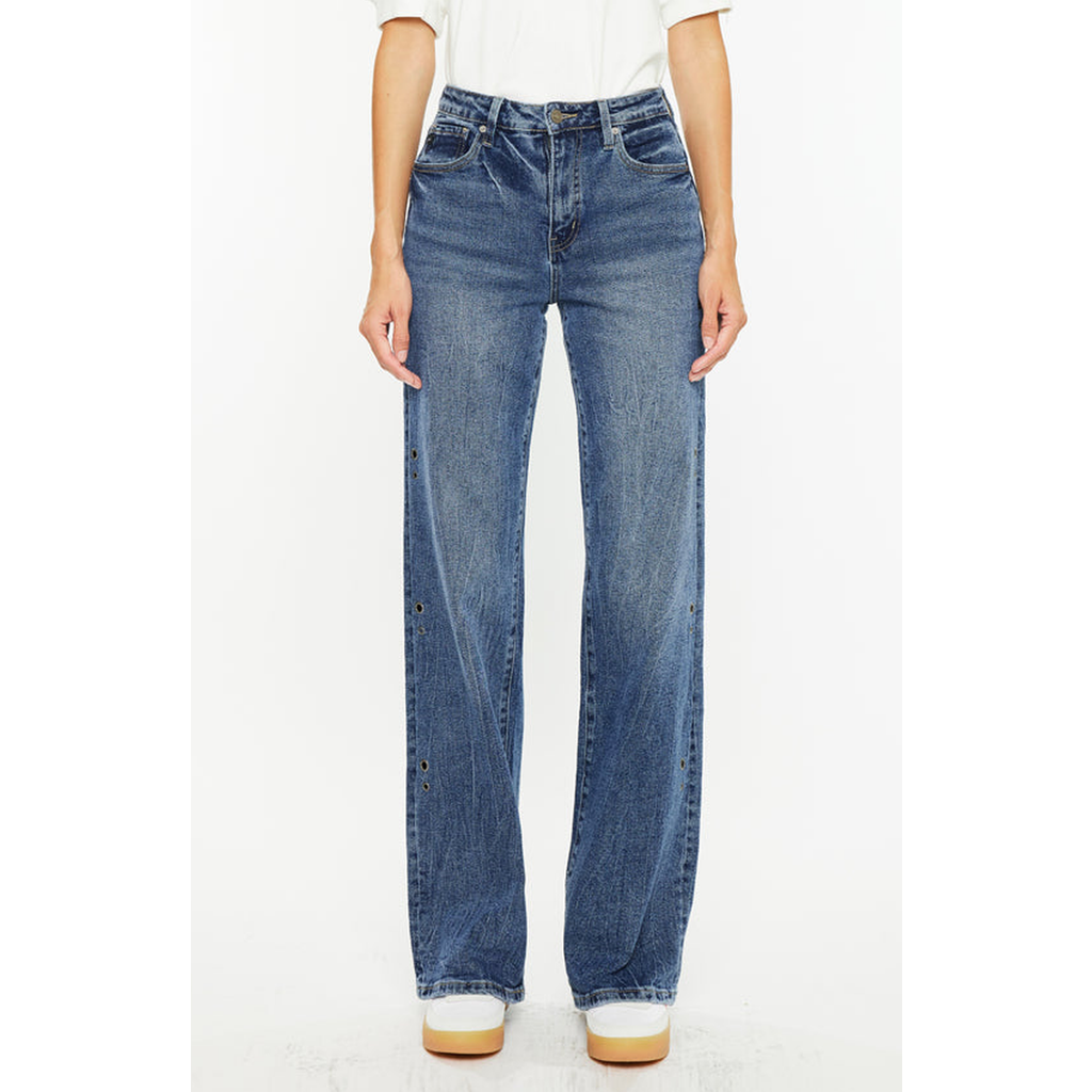 Kancan Hailey High Rise 90's Flare Jeans In Dark Wash