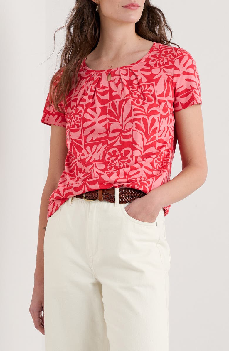 Seasalt Cornwall Appletree Keyhole T-Shirt, Main, color, Collage Seaweed Pink Sky