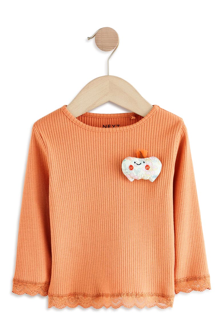 Kids' Pumpkin Appliqué Rib Long Sleeve Top, Main, color, ORANGE