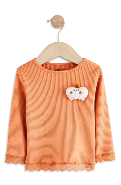 Kids' Pumpkin Appliqué Rib Long Sleeve Top (Little Kid)