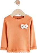 NEXT Kids' Pumpkin Appliqué Rib Long Sleeve Top