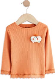 NEXT Kids' Pumpkin Appliqué Rib Long Sleeve Top