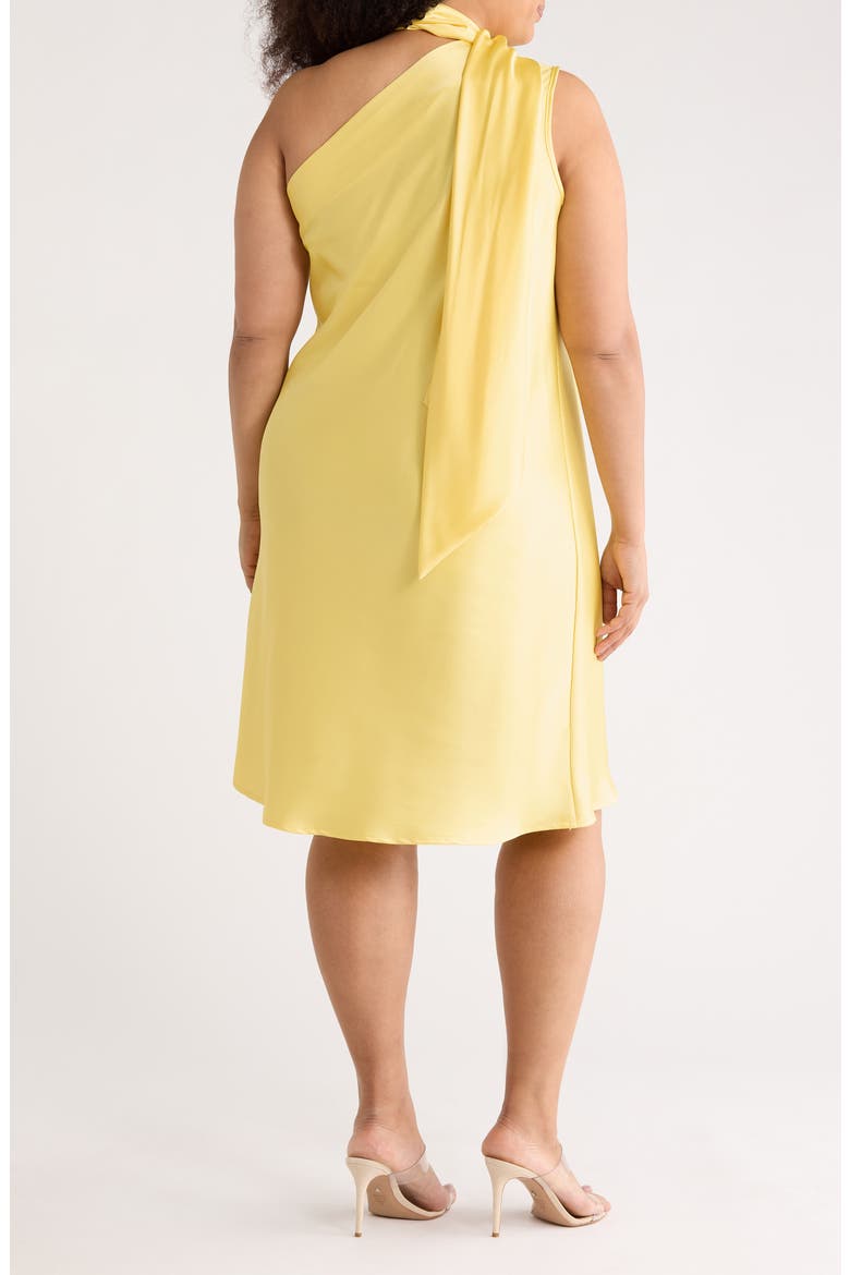 One-Shoulder Satin Shift Dress with Scarf, Alternate, color, BUTTER