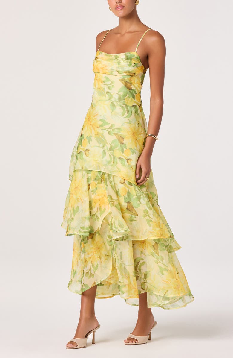 ASTR the Label Alison Floral Tiered Ruffle Dress, Alternate, color, Yellow Floral