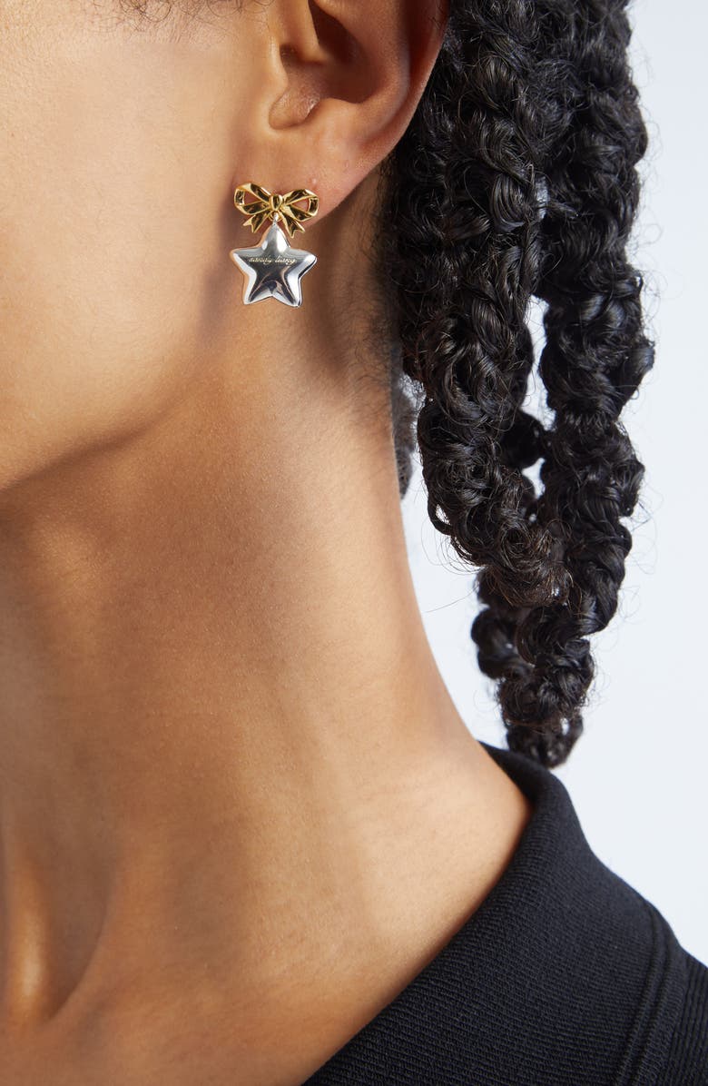 Sandy Liang Boshi Bow & Star Drop Earrings, Alternate, color, Gold
