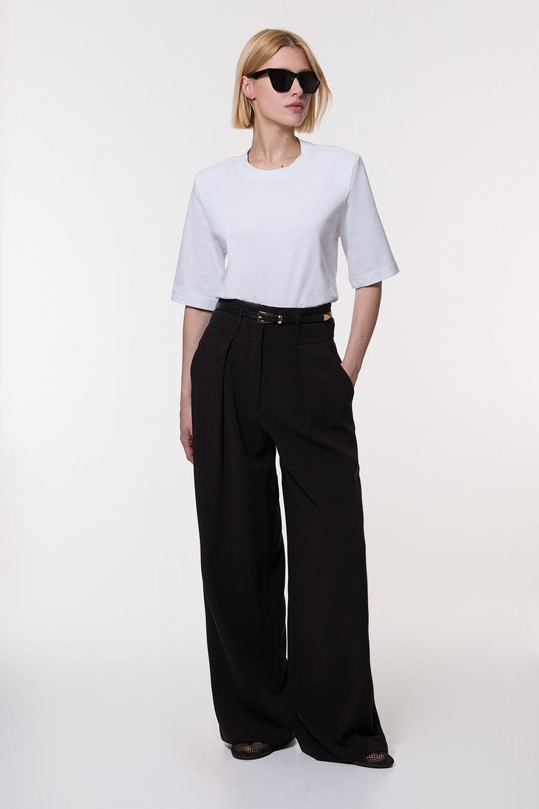 Petite Tailored Wide Leg Trouser, Alternate, color, Black