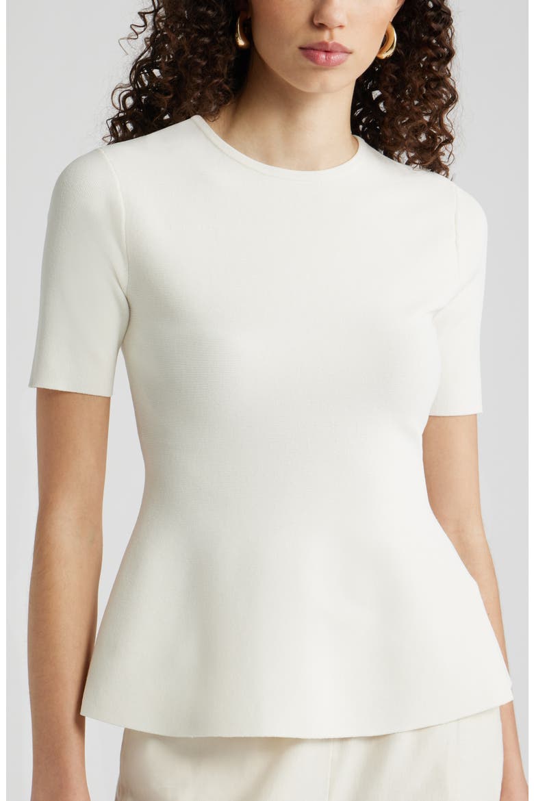 Short Sleeve Peplum Sweater, Alternate, color, IVORY TOFU