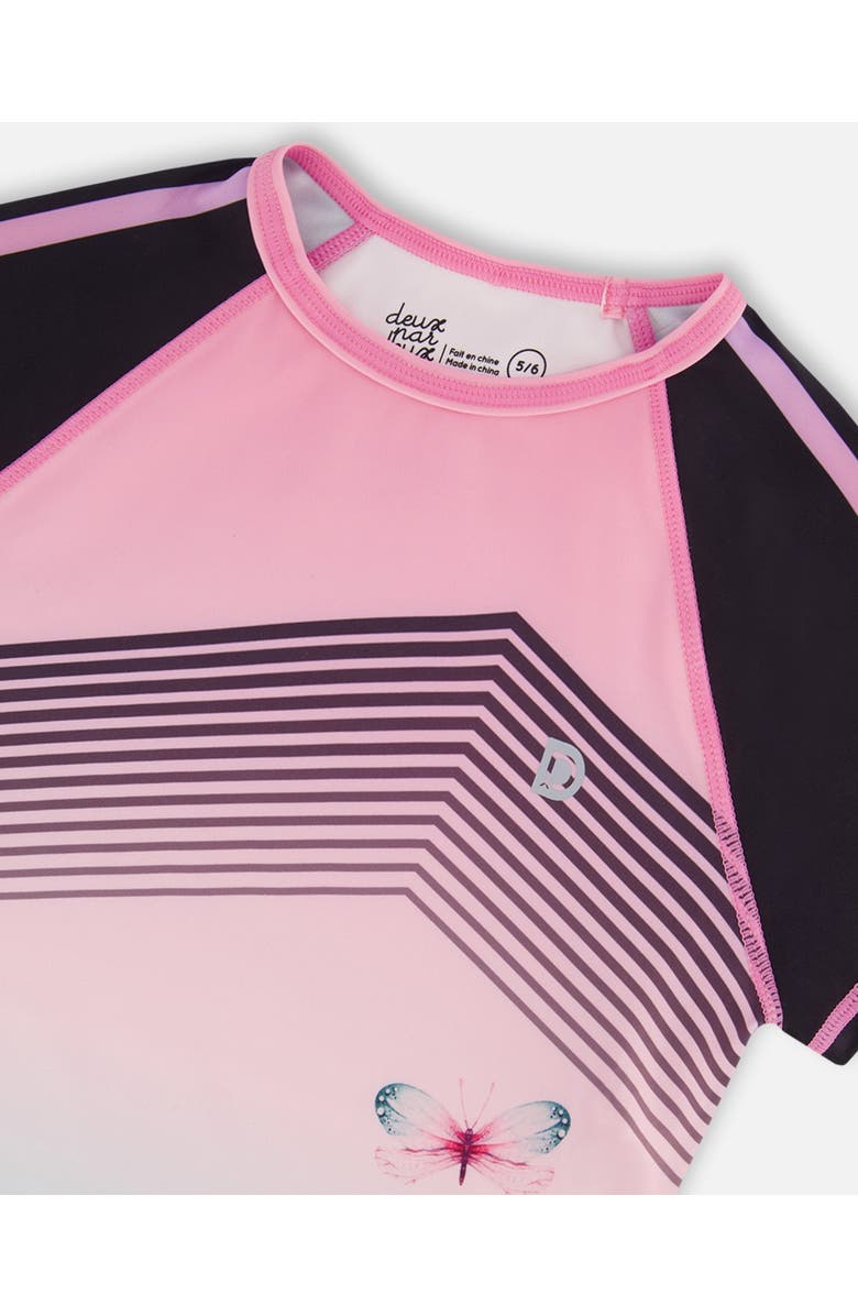 Deux par Deux Girl's Short Sleeve Athletic Top Gradient Pink Printed Big Flowers, Alternate, color,