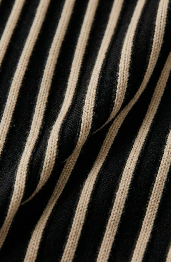 Striped Rib-Knit Long Sleeve Maxi Dress with Mock Neck