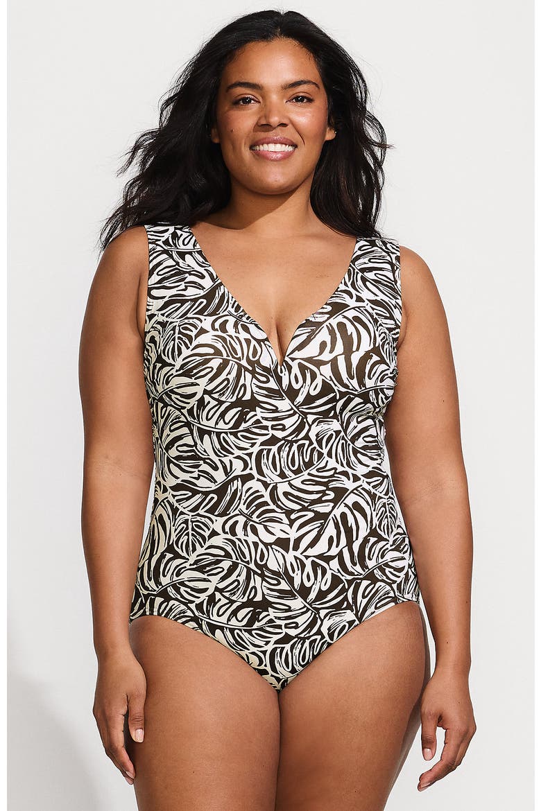 Sculpting Suit Sweetheart V-Wire High Leg One Piece Swimsuit, Main, color, Brown Mini Tropic Leaves